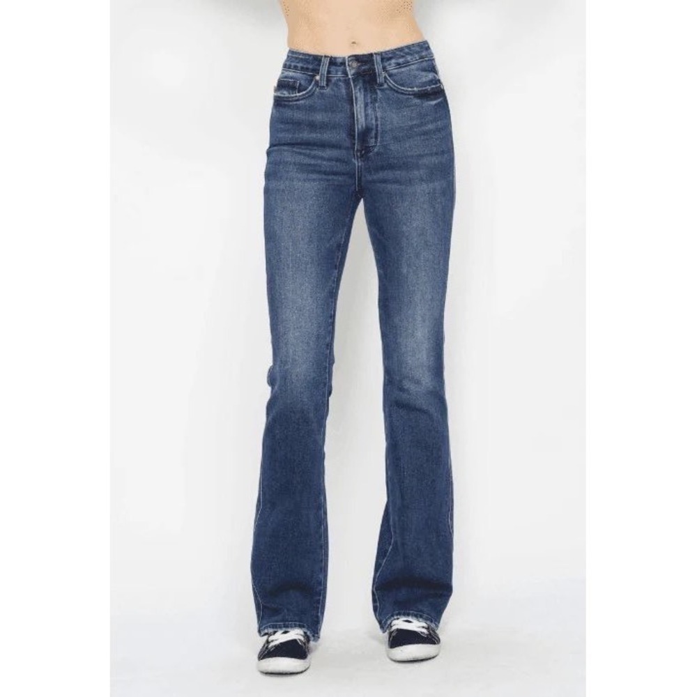 Size 27 Judy Blue High Waist Bootcut Jeans Dark Wash Distressed Hem
